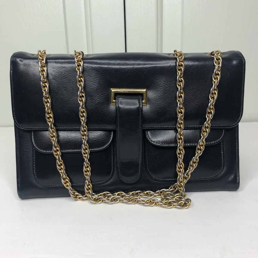 Vintage Block Navy Blue Adjustable Chain Handle Bag Size Small